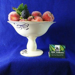 Candy Dish Compote Footed Gold Trim Ribbon Telefloral Gift Vintage